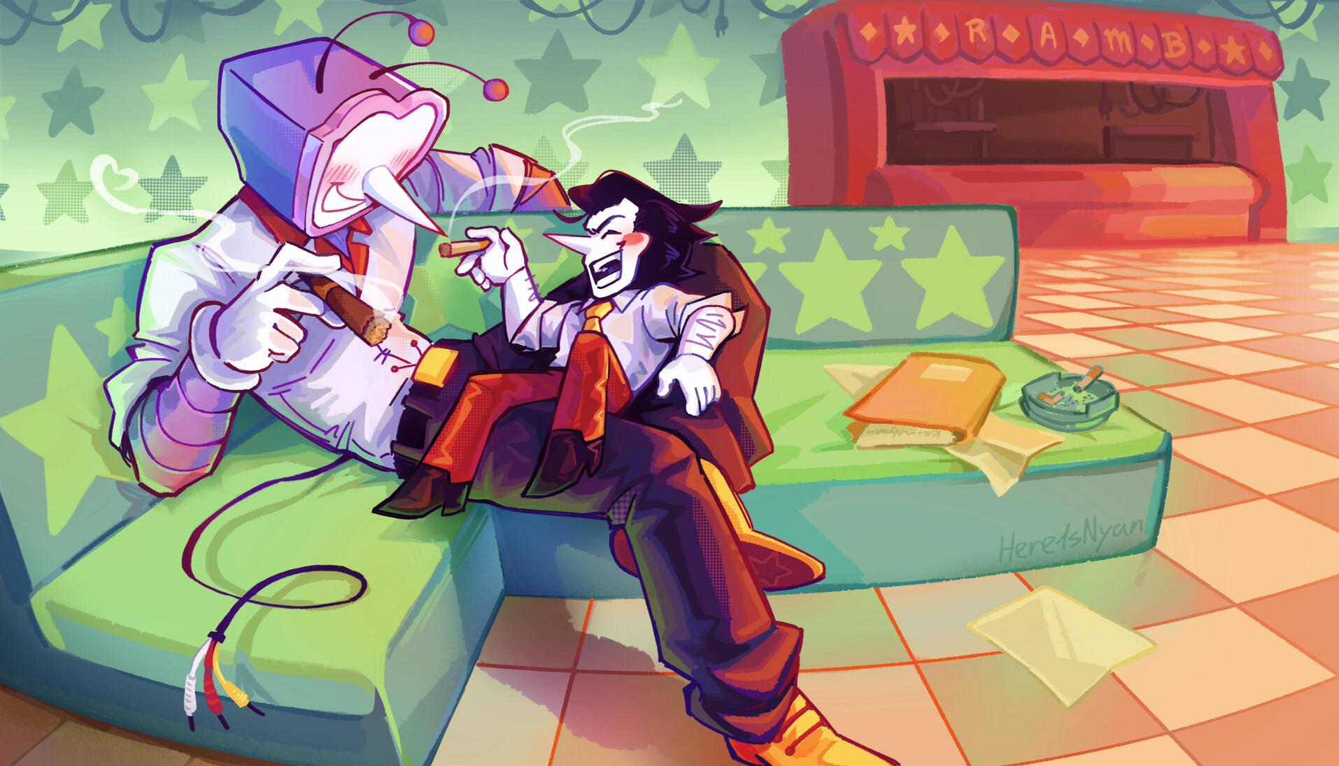 Semi-Realistic Full Body (60$) + 1 extra characters (60% = 36$) + Detailed Background (rounded up to 20$)