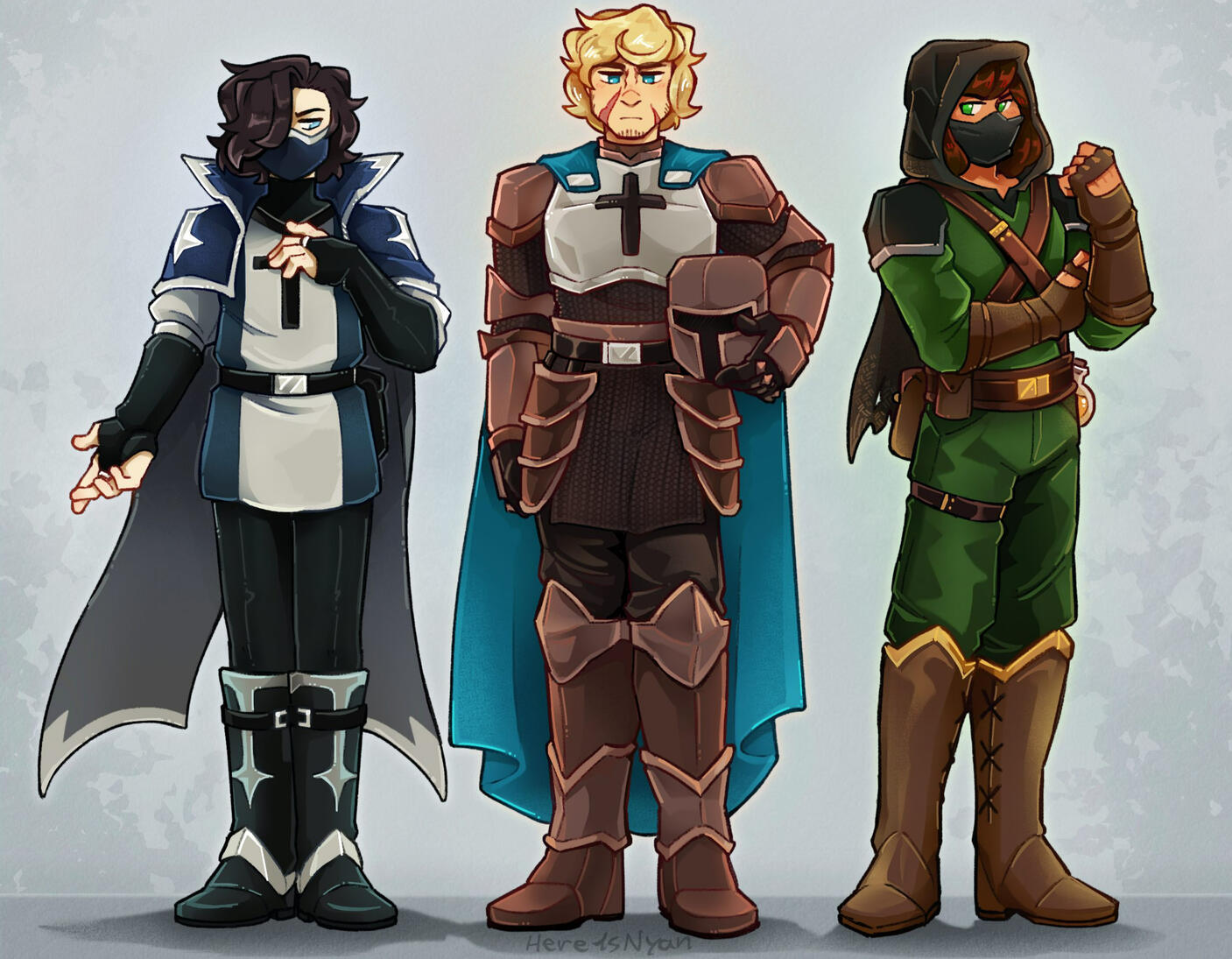 Semi-Realistic Full Body (50$) + 2 extra characters (+60% x2 = 60$) + simple background (no extra cost)